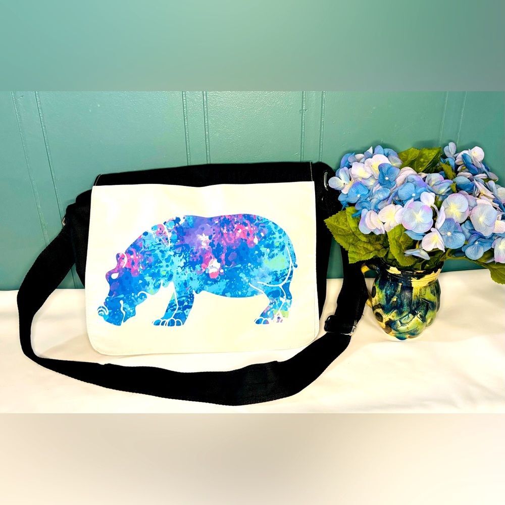 Hippo Print Messenger Bag (Like New)
